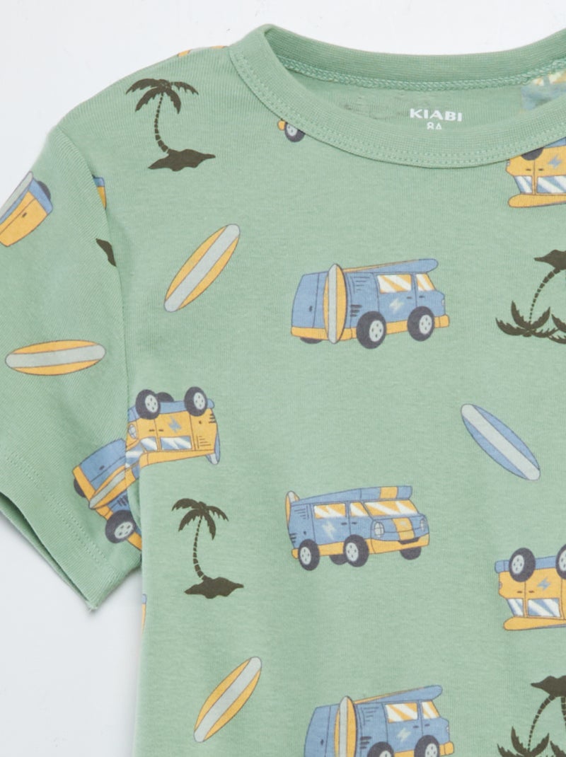 Korte pyjamaset- T-shirt + short met print - 2-delig GROEN - Kiabi