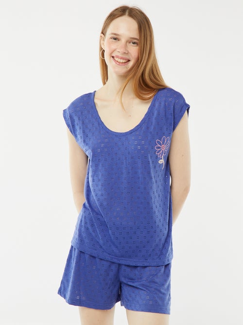 Korte pyjamaset van pointelletricot - T-shirt + short - 2-delig - Kiabi