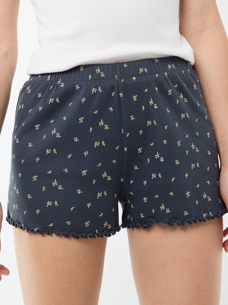 Korte pyjamashort met all-over bloemenprint van katoen Blauw - Kiabi
