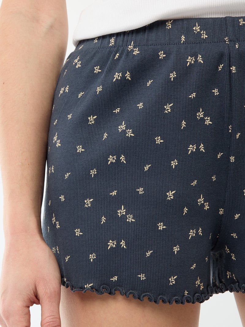 Korte pyjamashort met all-over bloemenprint van katoen Blauw - Kiabi