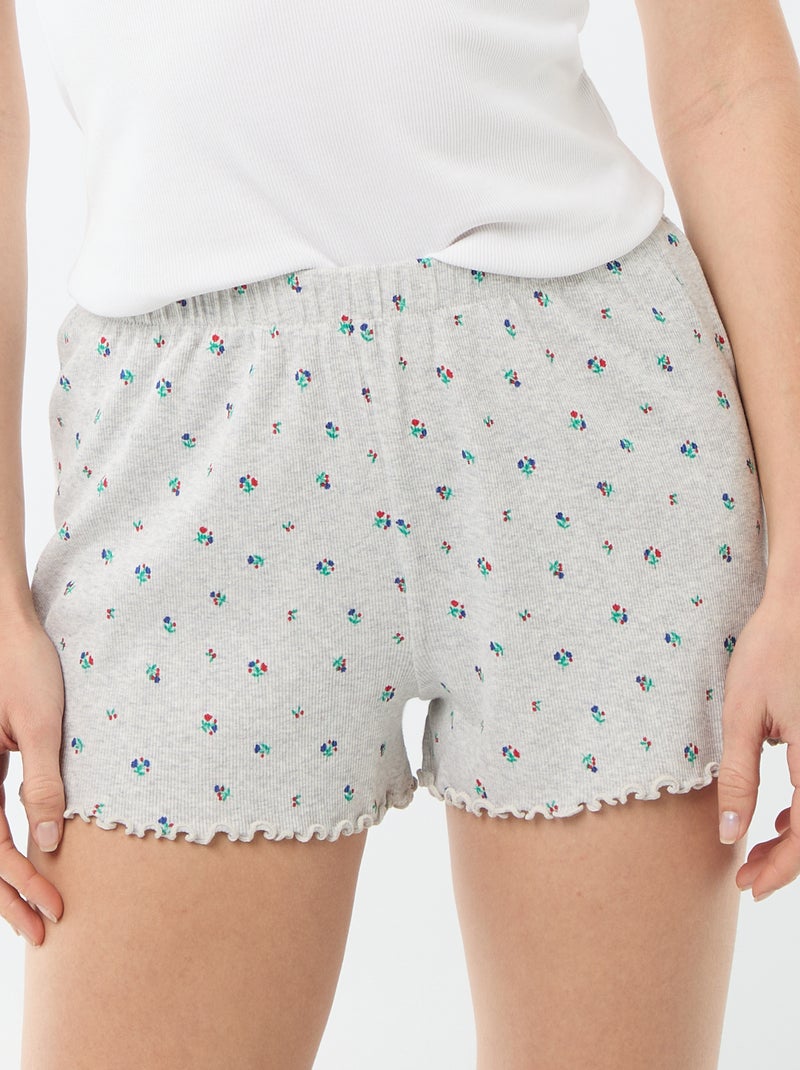 Korte pyjamashort met all-over bloemenprint van katoen Grijs - Kiabi