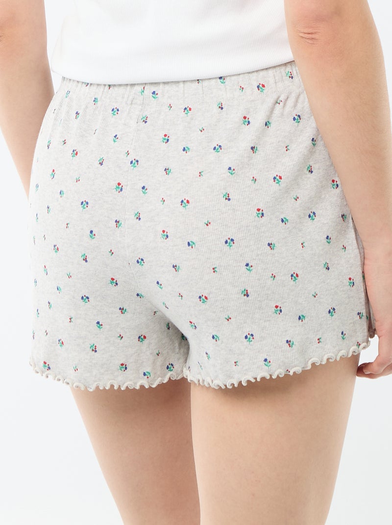 Korte pyjamashort met all-over bloemenprint van katoen Grijs - Kiabi