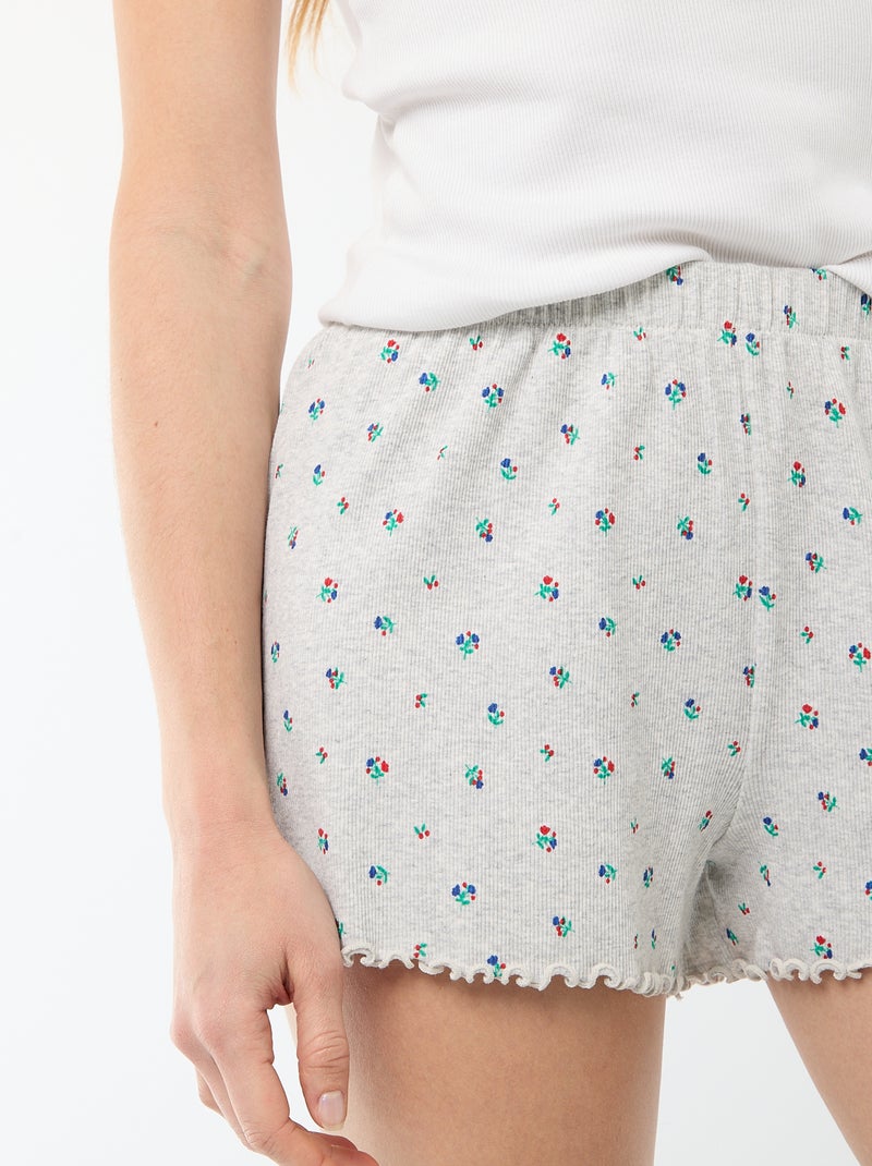 Korte pyjamashort met all-over bloemenprint van katoen Grijs - Kiabi