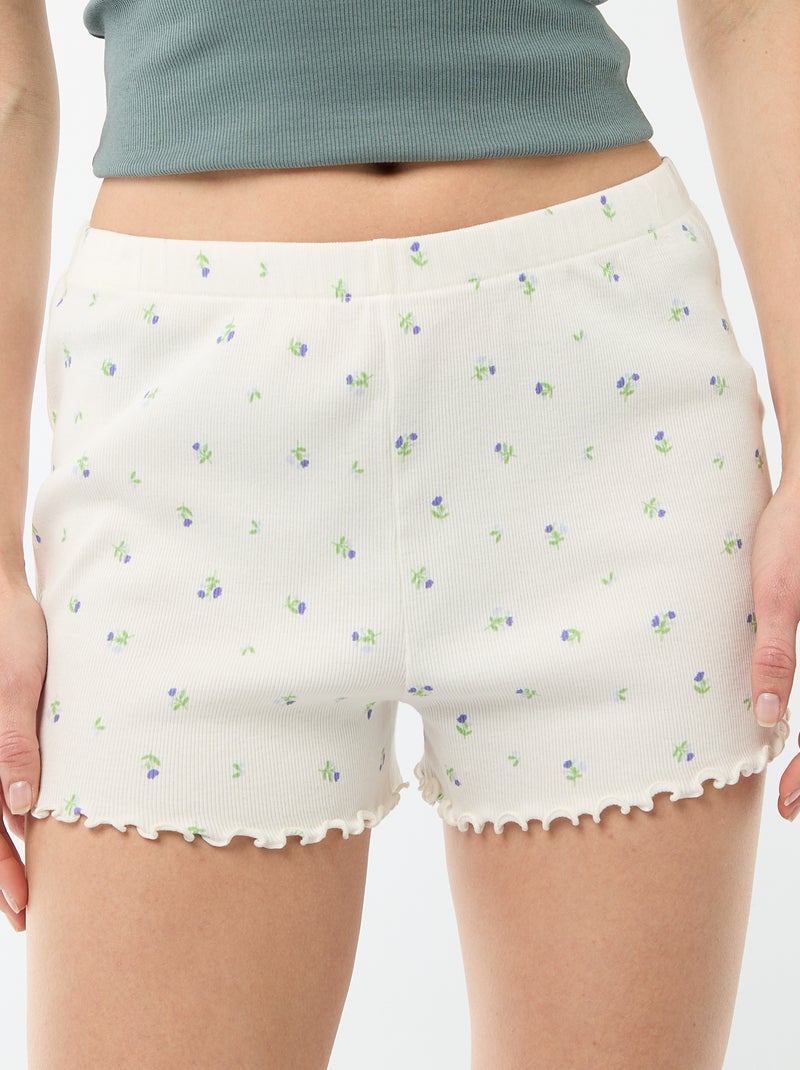 Korte pyjamashort met all-over bloemenprint van katoen Wit - Kiabi