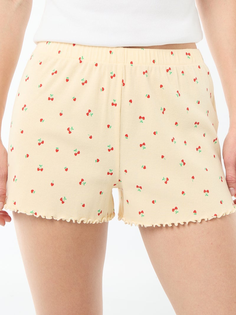 Korte pyjamashort met all-over kersenprint van katoen Geel - Kiabi