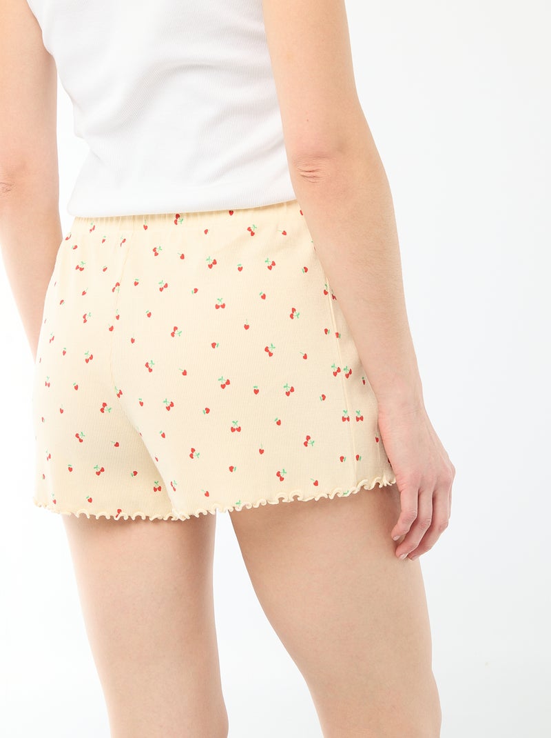 Korte pyjamashort met all-over kersenprint van katoen Geel - Kiabi