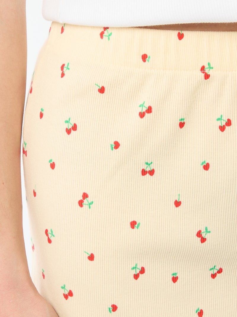 Korte pyjamashort met all-over kersenprint van katoen Geel - Kiabi