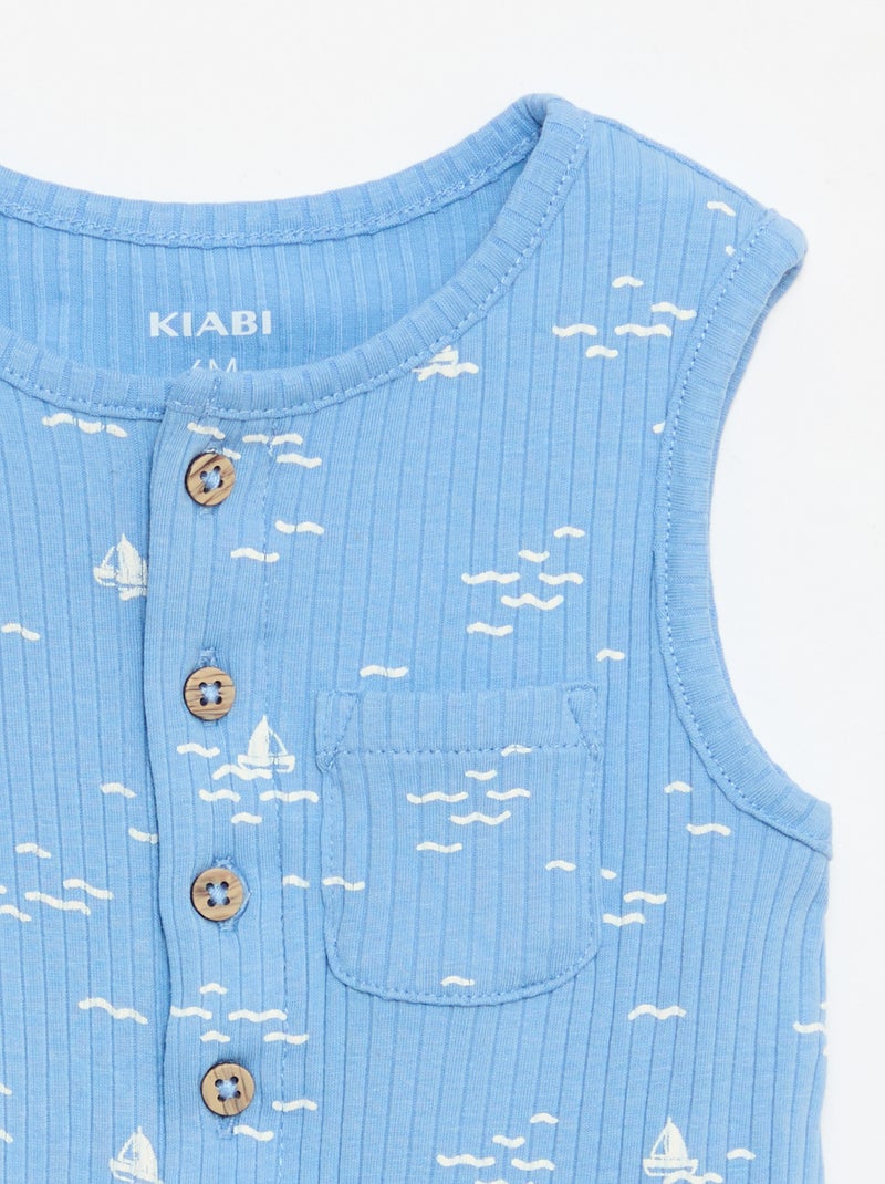 Korte ribgebreide romper Blauw - Kiabi