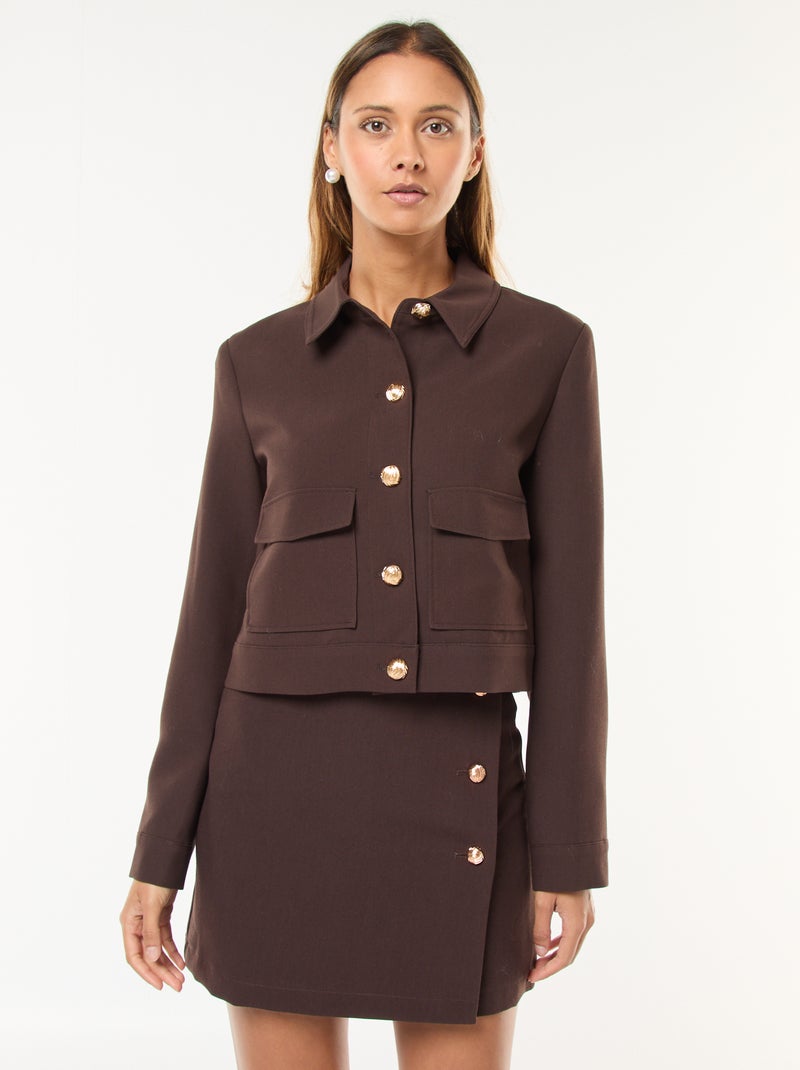 Korte rok van milanotricot met goudkleurige knopen Bruin - Kiabi