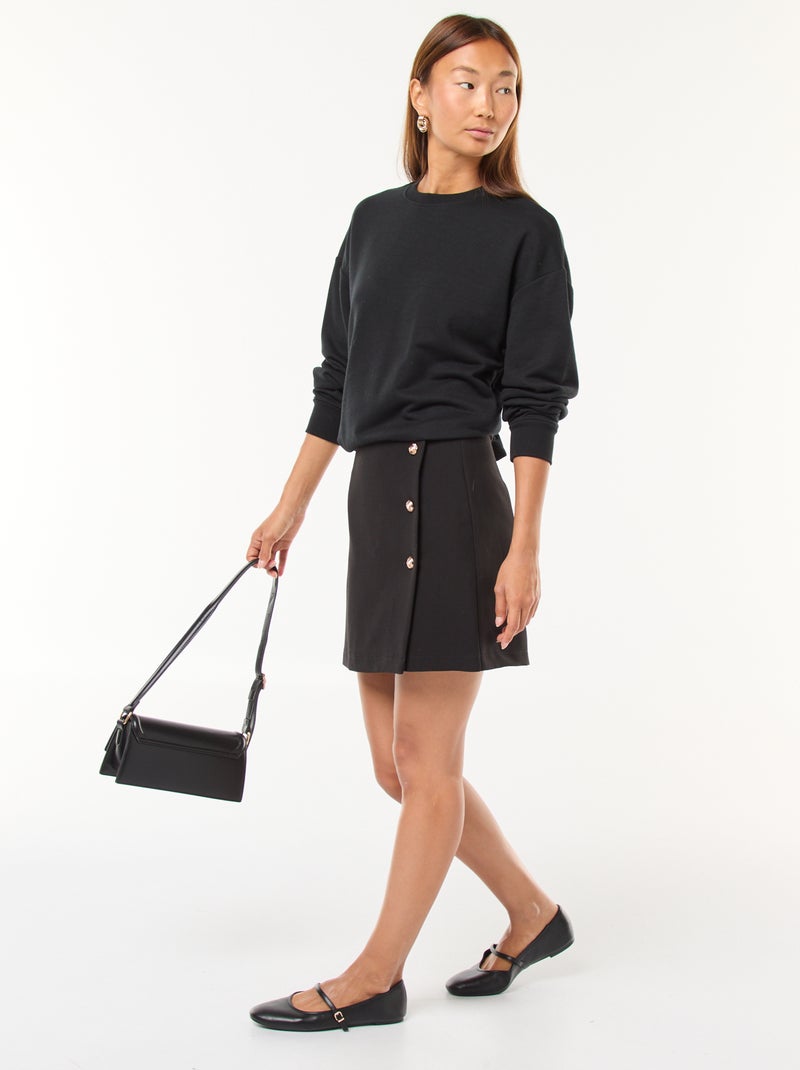 Korte rok van milanotricot met goudkleurige knopen zwart - Kiabi