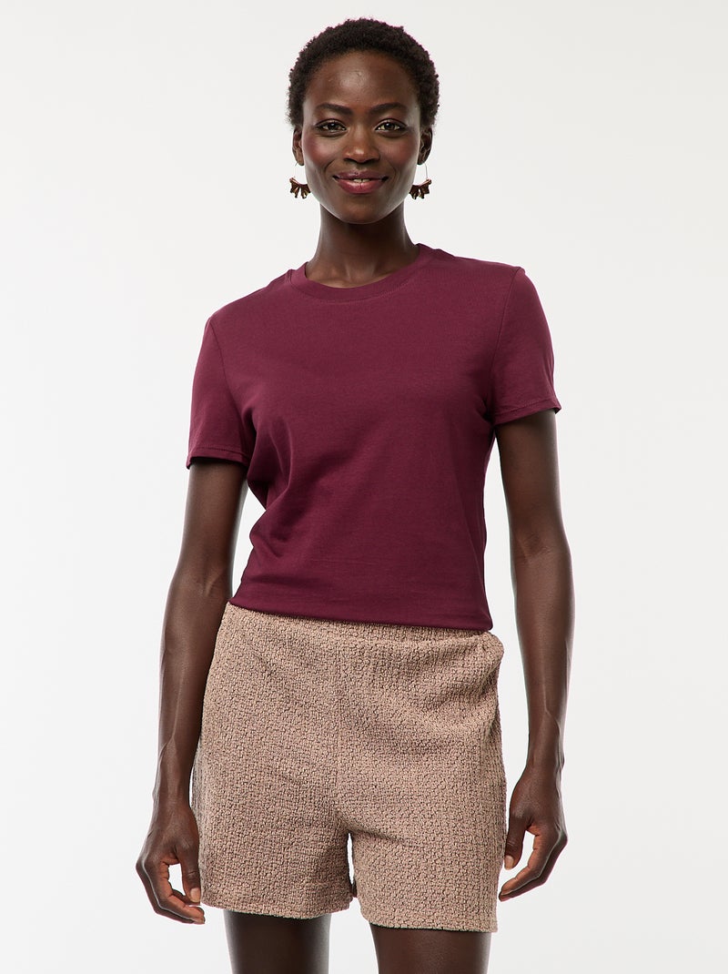 Korte short met wafeltextuur Bruin - Kiabi