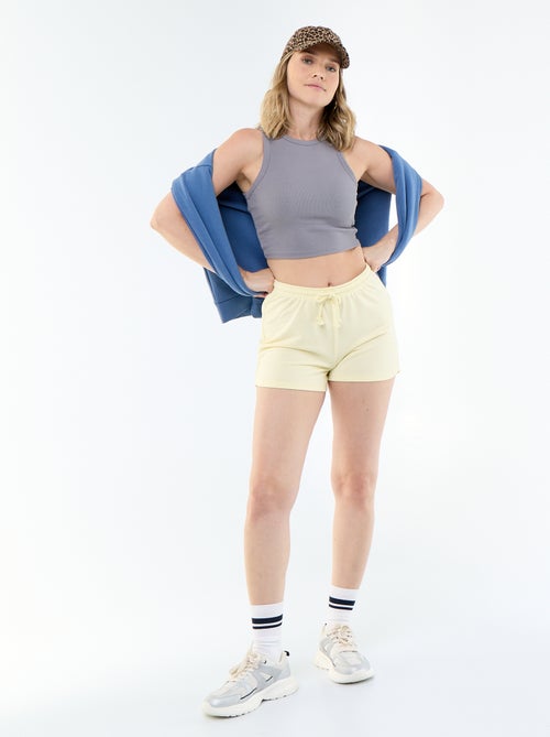 Korte short van effen katoen met trekkoord - Kiabi