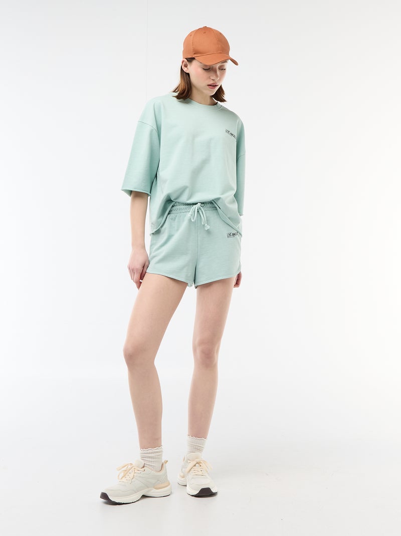 Korte short van french terry met opschrift Blauw - Kiabi