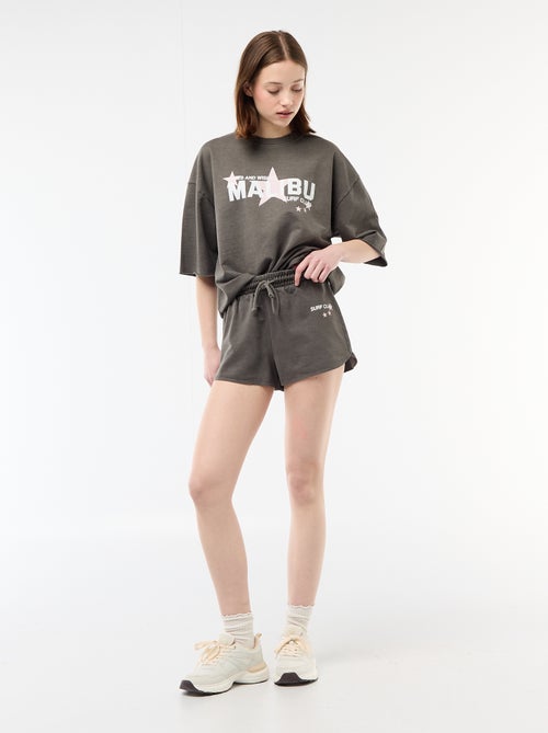 Korte short van french terry met opschrift - Kiabi