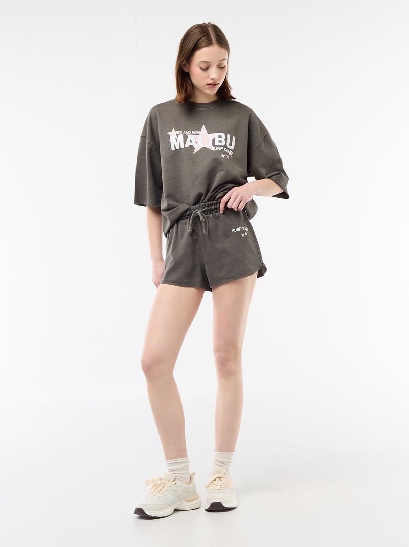 Korte short van french terry met opschrift Grijs - Kiabi