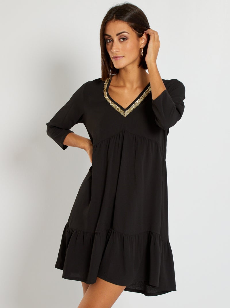 Korte soepele jurk zwart - Kiabi