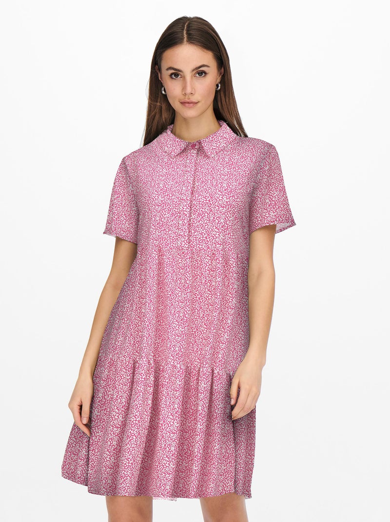 Korte, soepelvallende jurk 'JDY' print roze - Kiabi