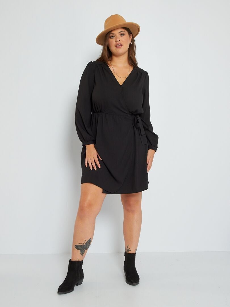 Korte, soepelvallende jurk met V-hals zwart - Kiabi