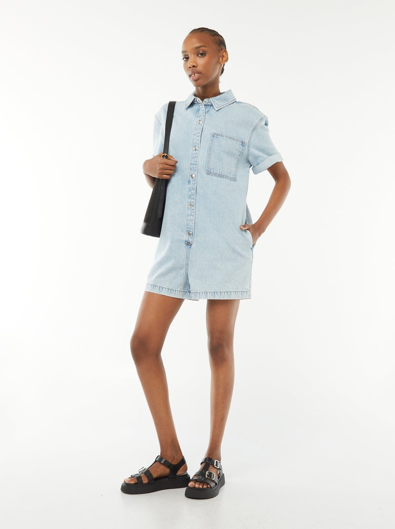 Korte spijkerjumpsuit met drukknopen BLAUW - Kiabi