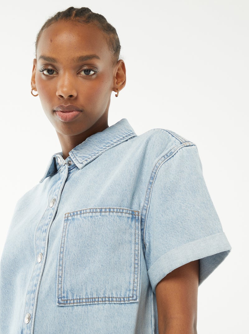 Korte spijkerjumpsuit met drukknopen BLAUW - Kiabi