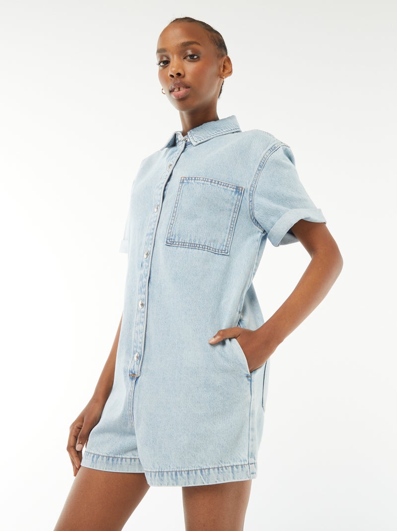 Korte spijkerjumpsuit met drukknopen BLAUW - Kiabi