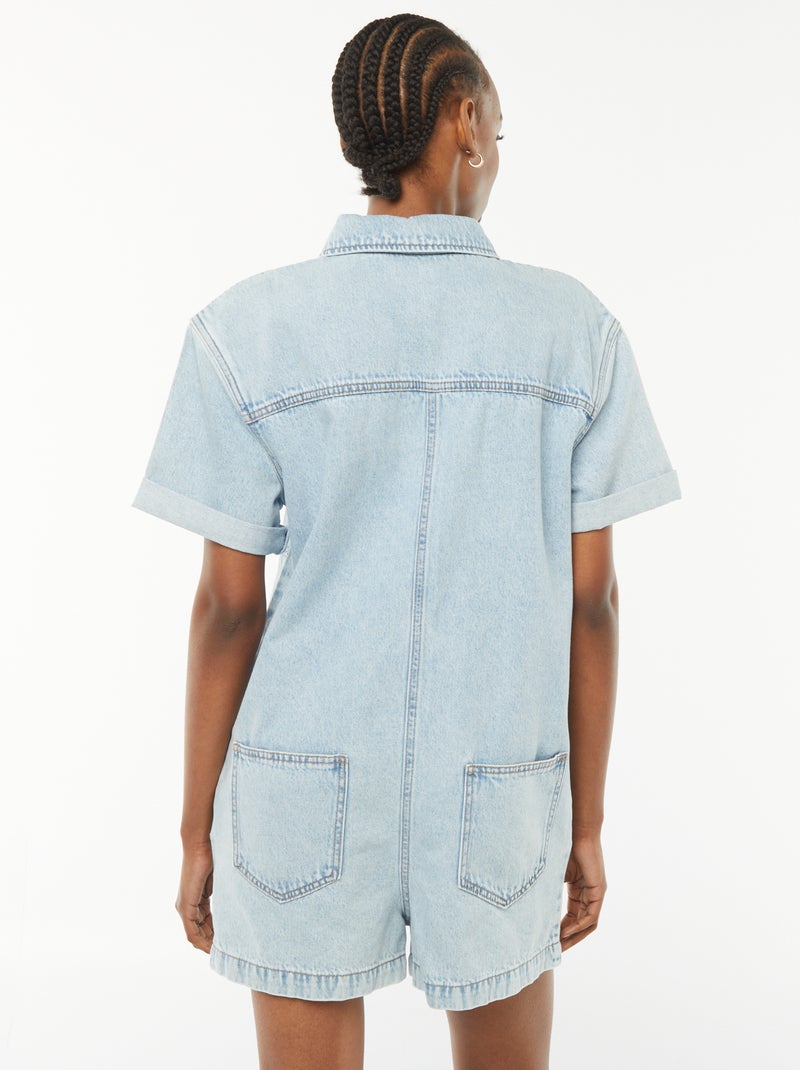 Korte spijkerjumpsuit met drukknopen BLAUW - Kiabi