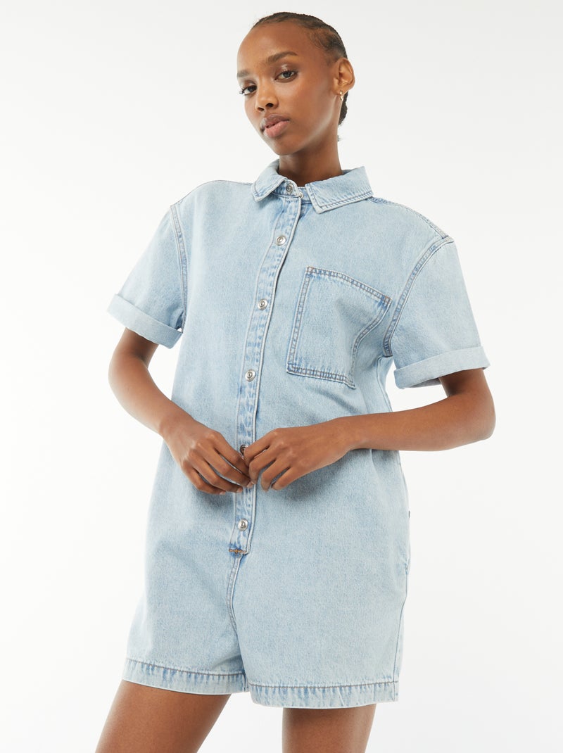 Korte spijkerjumpsuit met drukknopen BLAUW - Kiabi