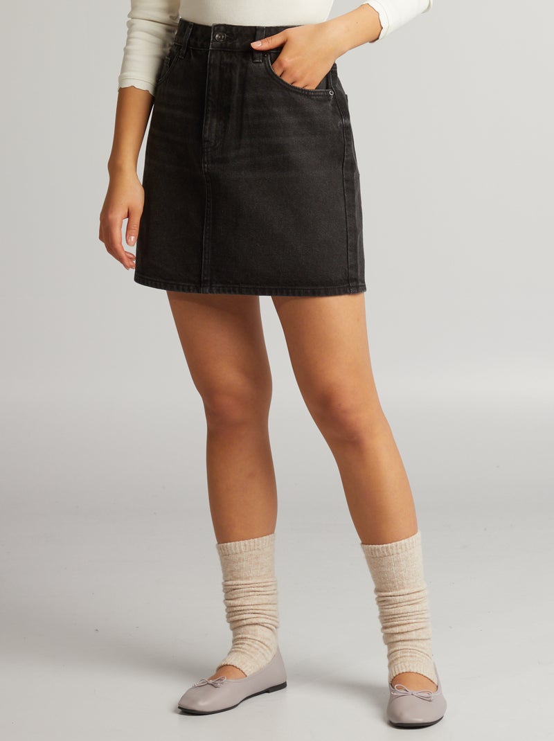 Korte spijkerrok ZWART - Kiabi