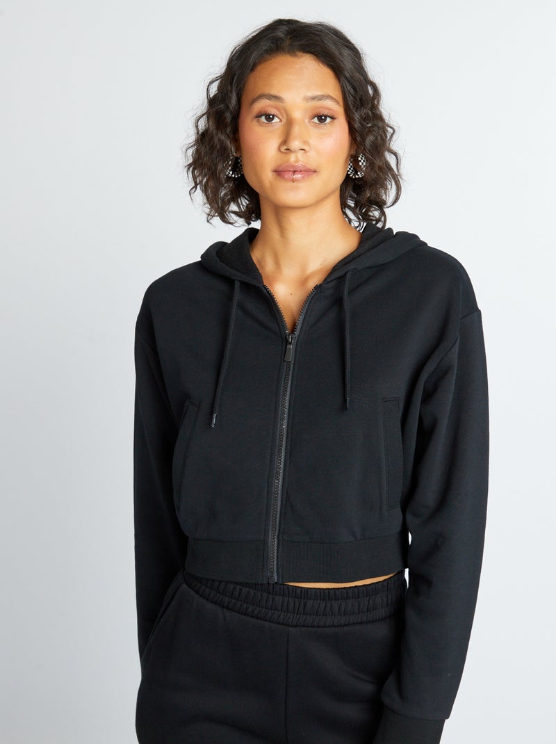 Korte sweater met capuchon ZWART - Kiabi