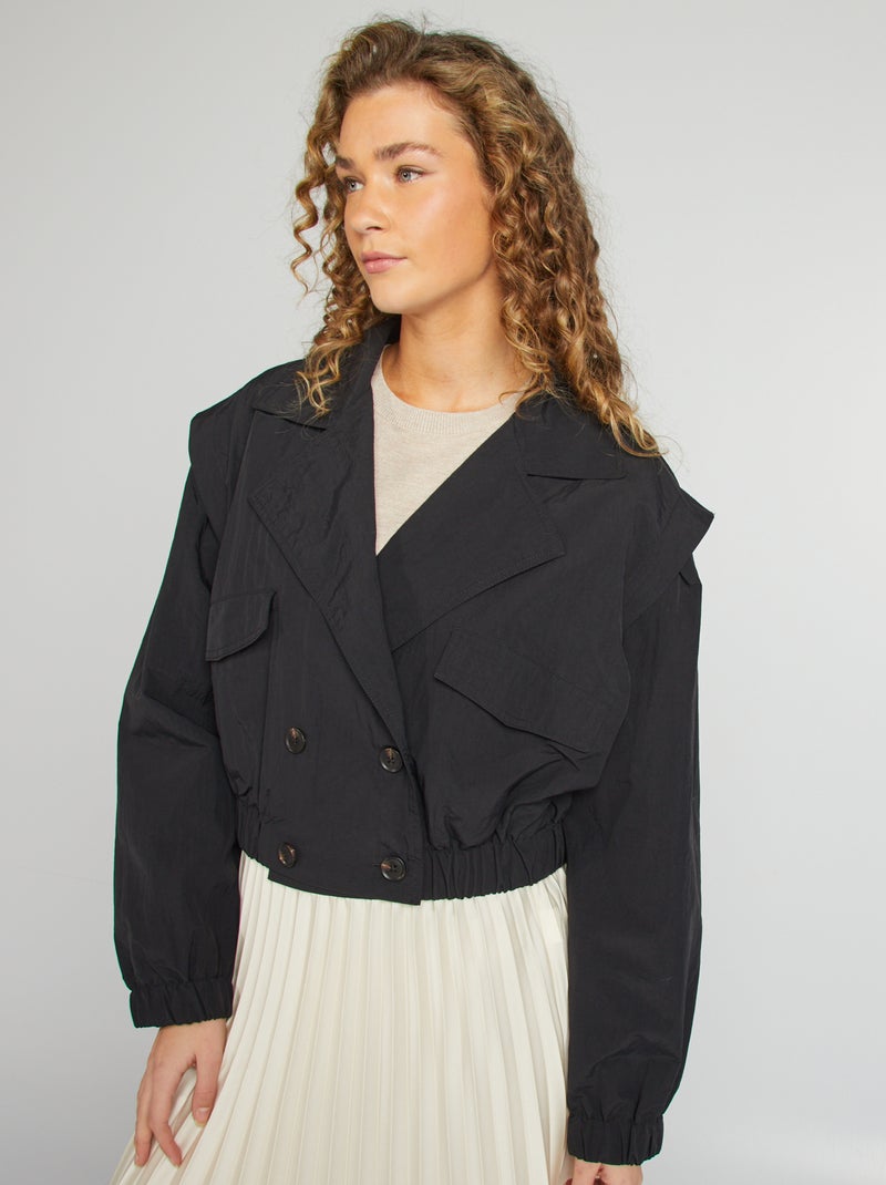 Korte trenchcoat - cropped model zwart - Kiabi