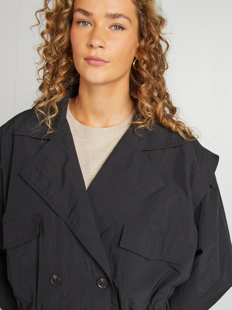 Korte trenchcoat - cropped model zwart - Kiabi