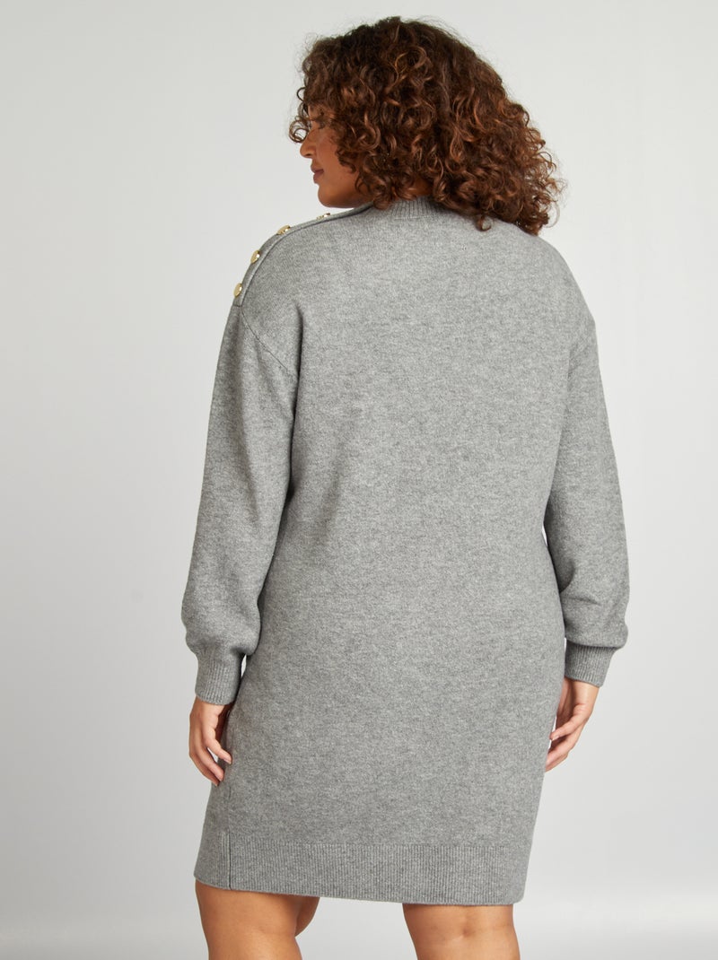 Korte trui-jurk met goudkleurige fantasieknopen GRIJS - Kiabi