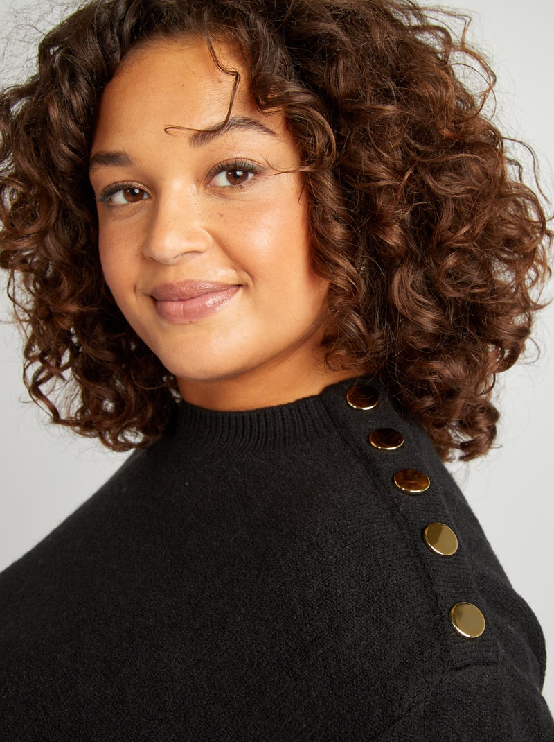 Korte trui-jurk met goudkleurige fantasieknopen zwart - Kiabi