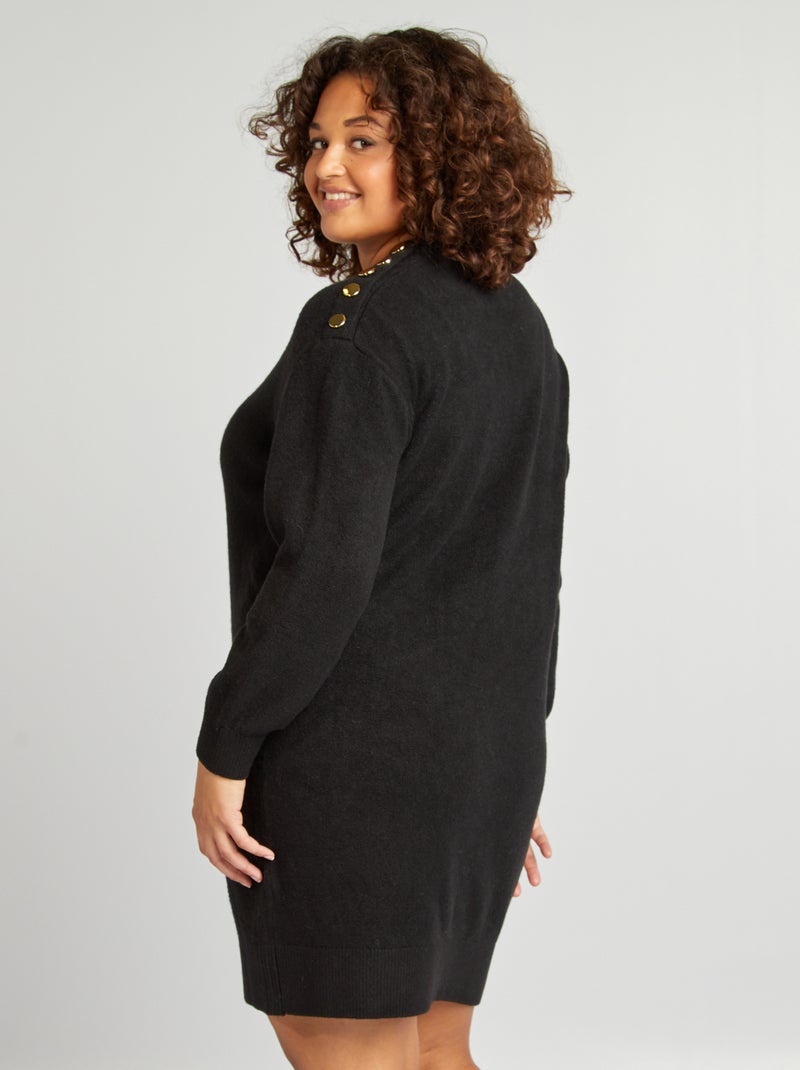 Korte trui-jurk met goudkleurige fantasieknopen zwart - Kiabi