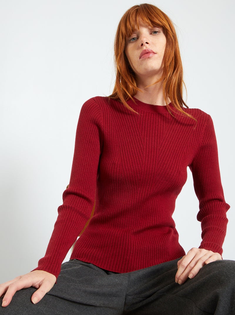 Korte trui met opstaande kraag rode bordeaux - Kiabi