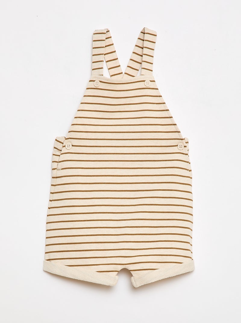 Korte tuinbroek van french terry met katoenen bandjes Biege - Kiabi