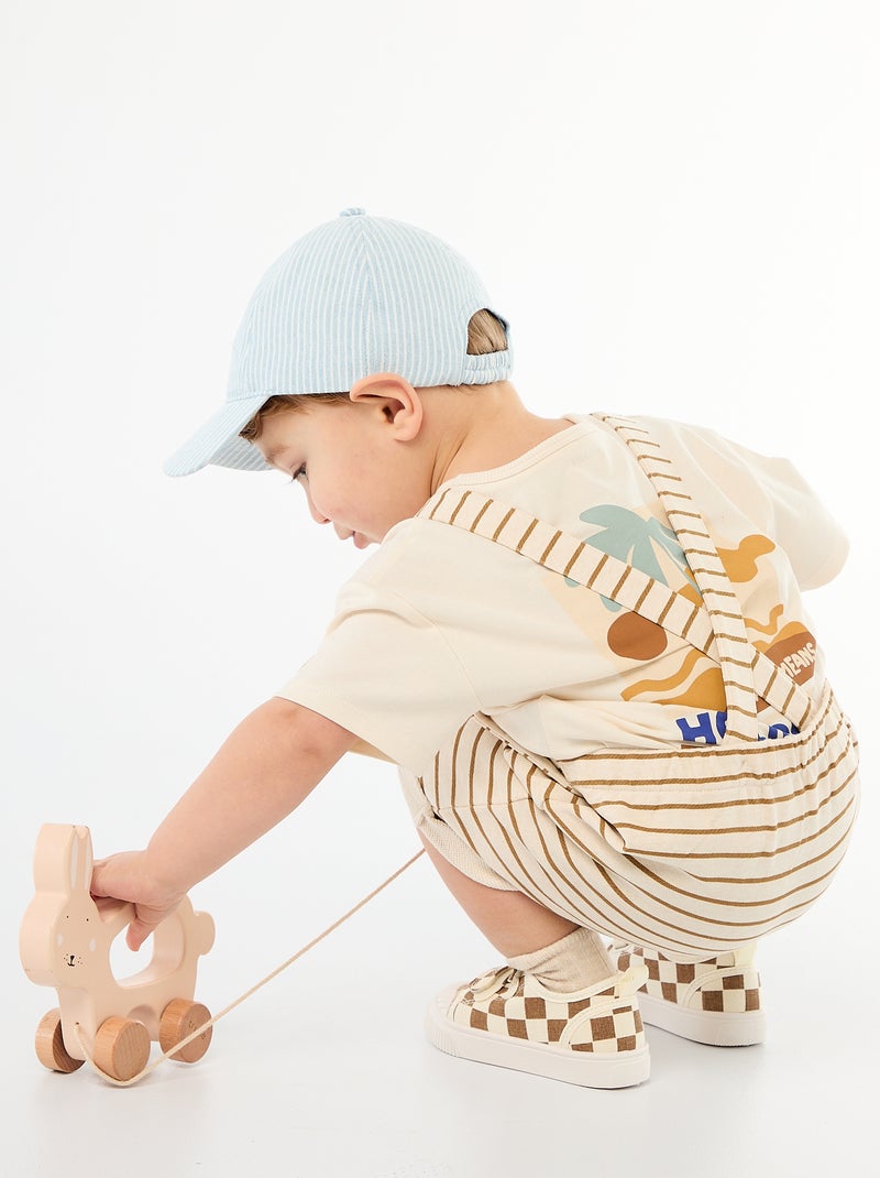 Korte tuinbroek van french terry met katoenen bandjes Biege - Kiabi