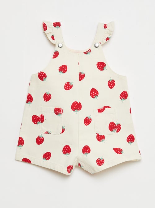 Korte tuinbroek van keperstof met 'aardbeien' print - Kiabi