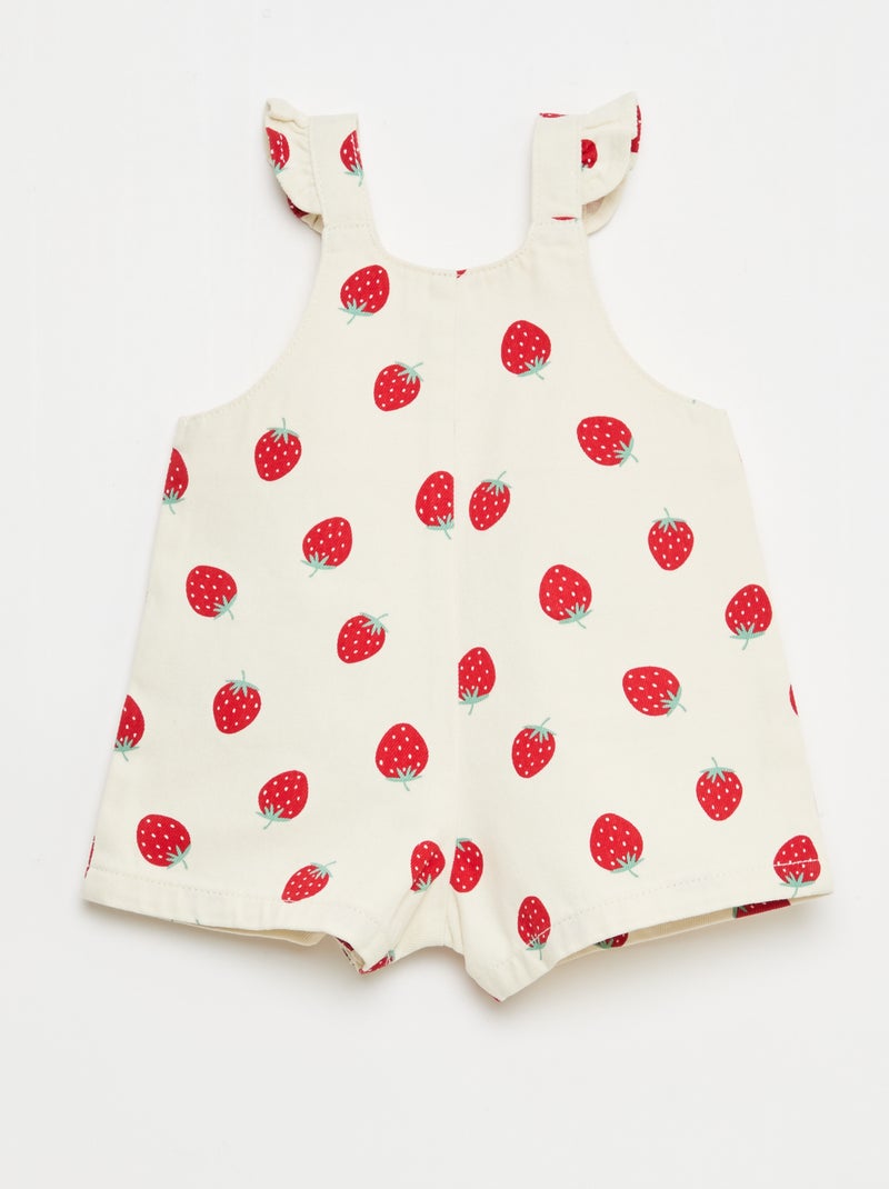 Korte tuinbroek van keperstof met 'aardbeien' print Wit - Kiabi