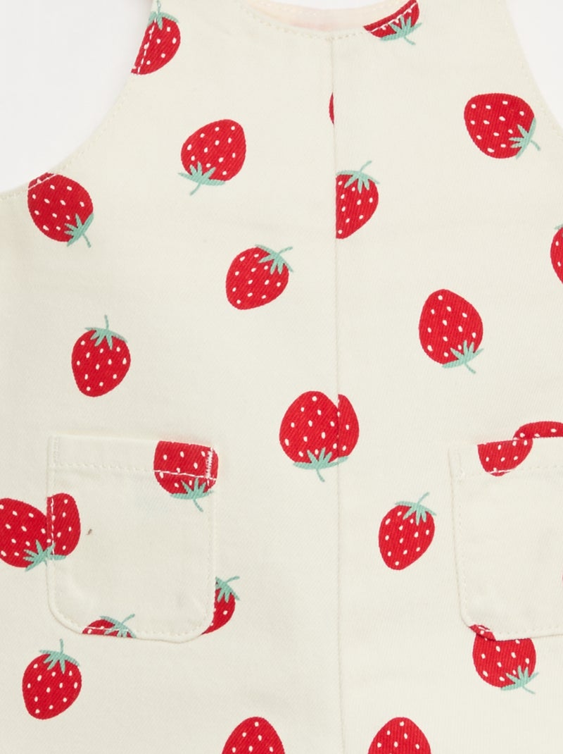 Korte tuinbroek van keperstof met 'aardbeien' print Wit - Kiabi