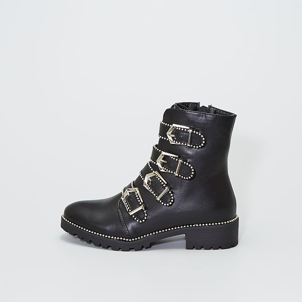Laarzen met riempjes met studs Dameskleding zwart Kiabi riempjes studs Meisjes Laarzen in maat 39 | KLEDING.nl