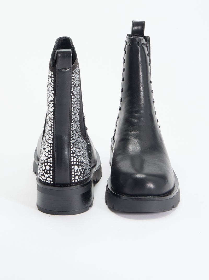 Laarzen met studs en strass-details Zwart - Kiabi