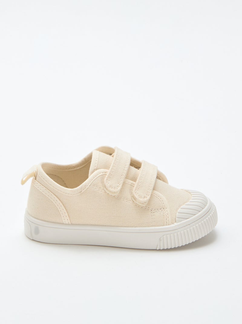 Lage canvas sneakers met klittenband Biege - Kiabi