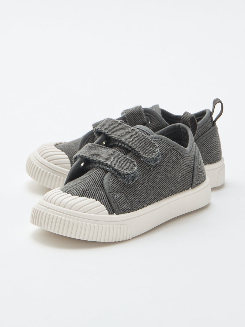 Lage canvas sneakers met klittenband Grijs - Kiabi