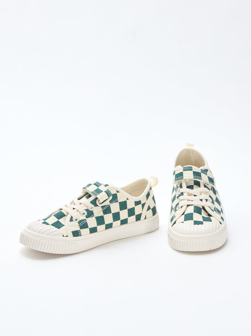 Lage canvas sneakers met klittenband Groen - Kiabi