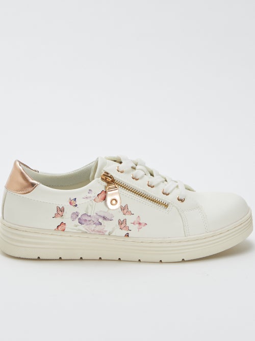 Lage sneakers met bloemen- en vlinderprint - Kiabi
