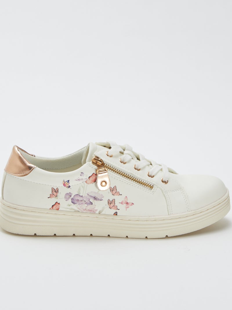 Lage sneakers met bloemen- en vlinderprint WIT - Kiabi