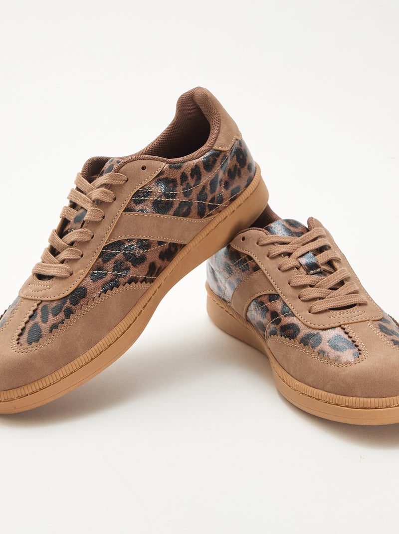 Lage sneakers met contrasterende vlakken Bruin - Kiabi