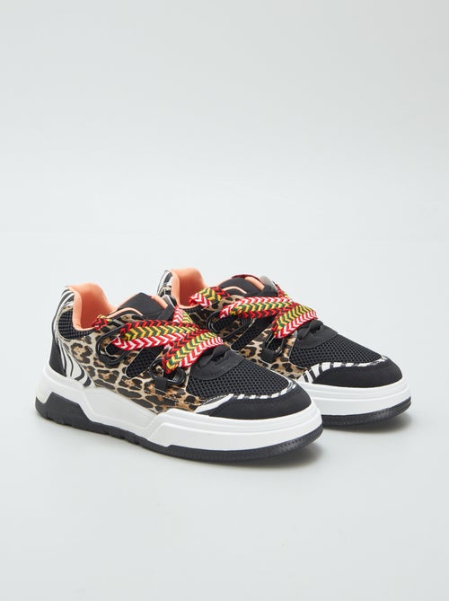 Lage sneakers met dikke zolen en fantasieveters - Kiabi