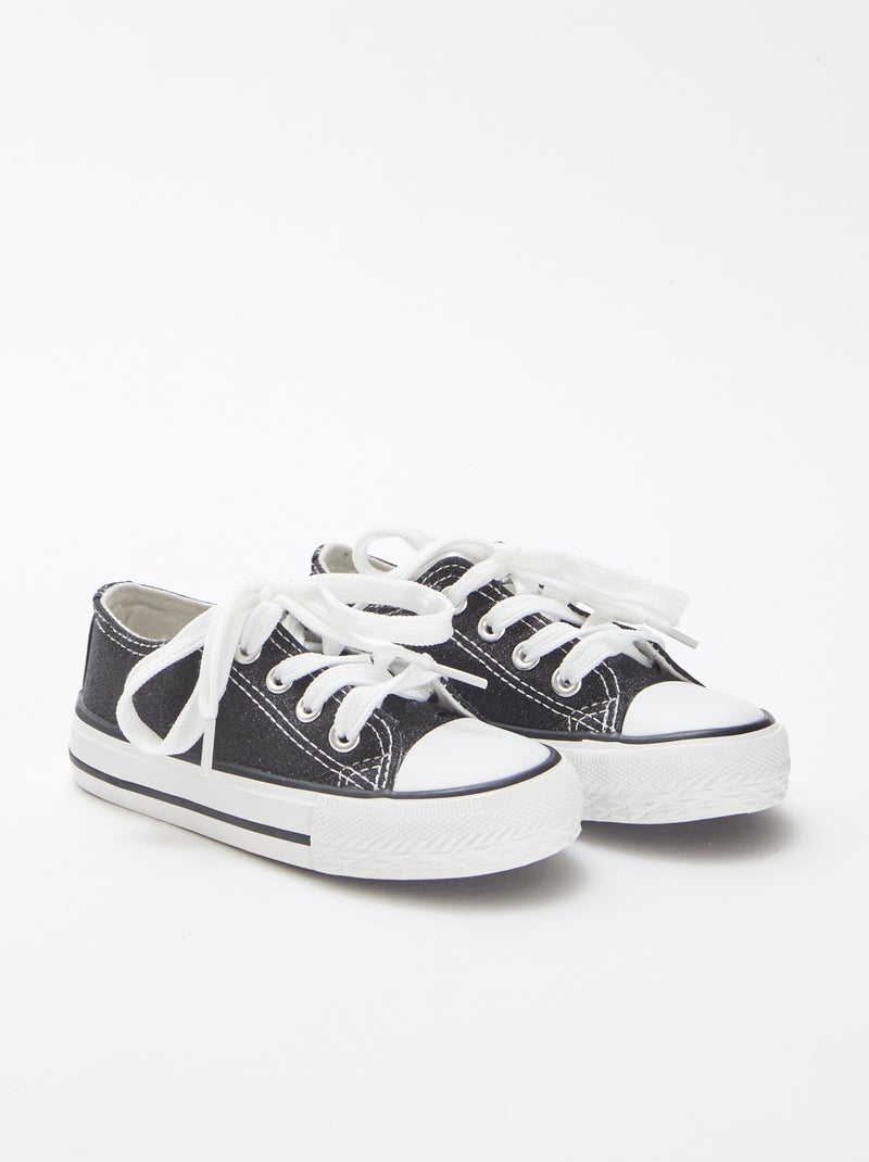 Lage sneakers met glitters zwart - Kiabi